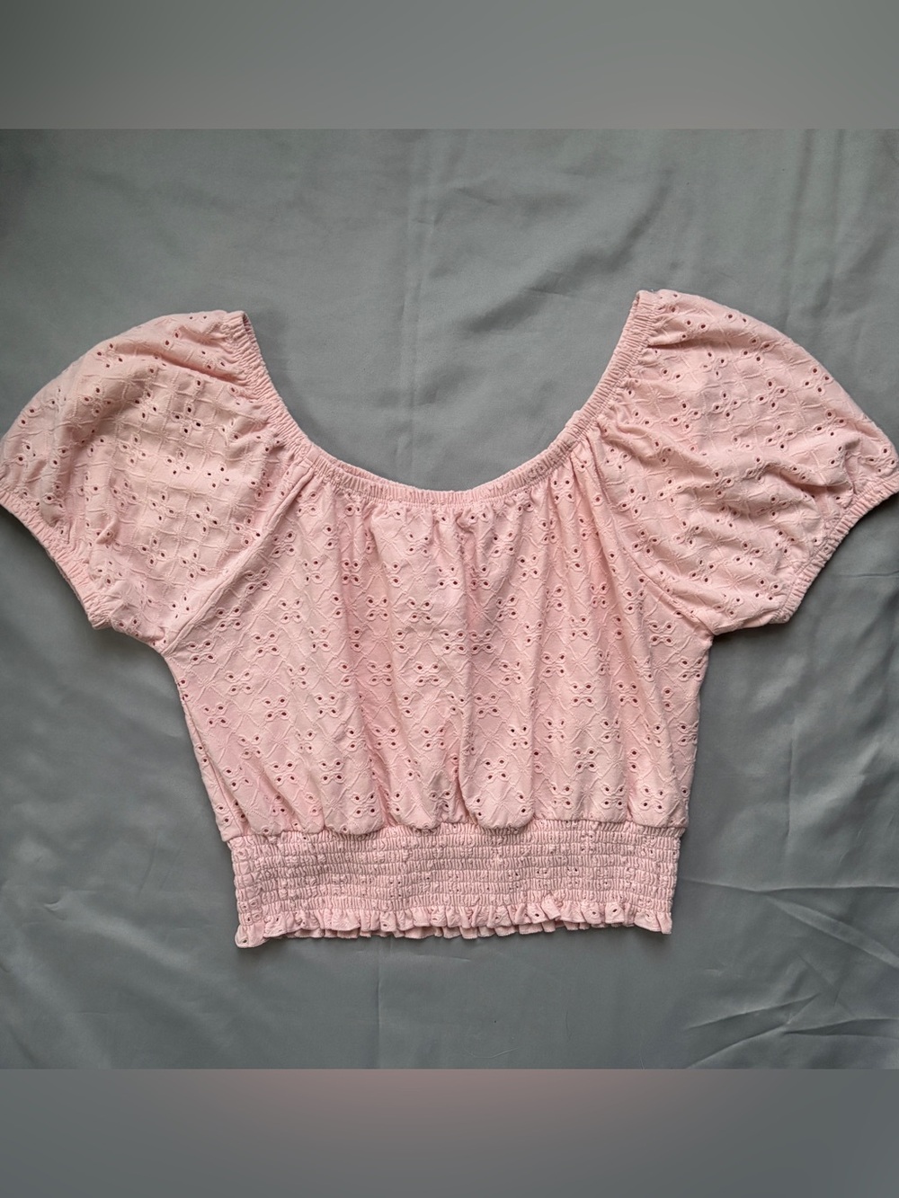 SO Pink Eyelet Smocked Crop Top